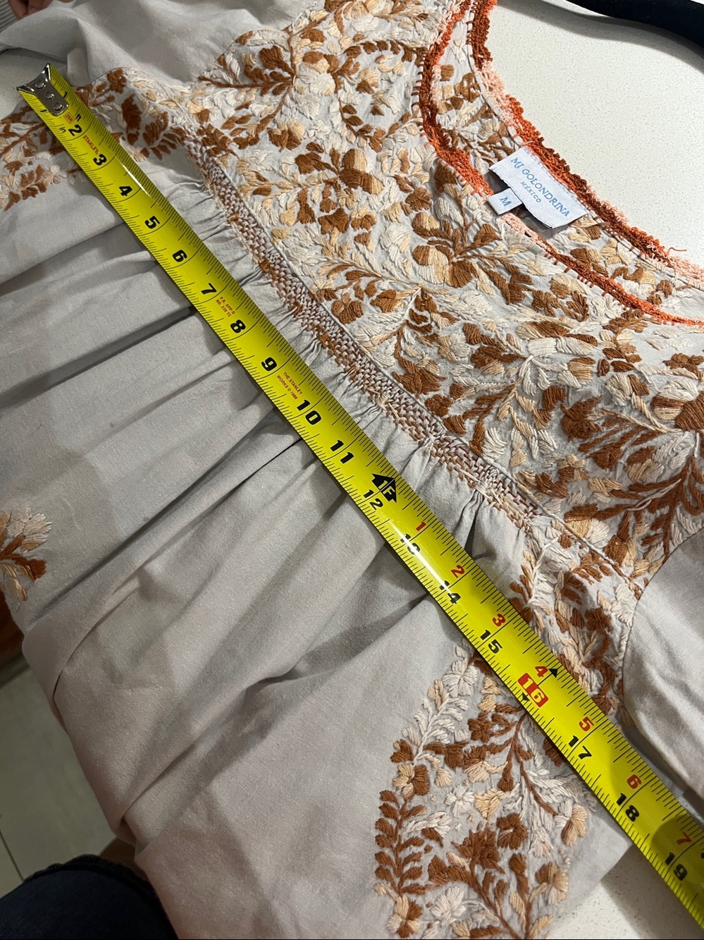 Mi Golondrina Camelia Gold/White Blouse w/ Oaxacan Embroidery - Picture 7 of 7